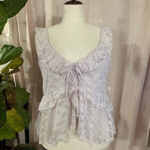 Romantic Lilac Ruffled Lace Sleeveless Top